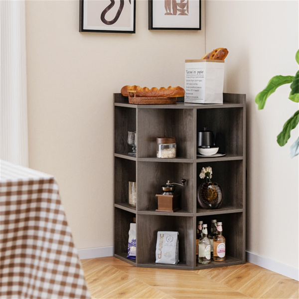 Grey three-layer corner cabinet with charging station