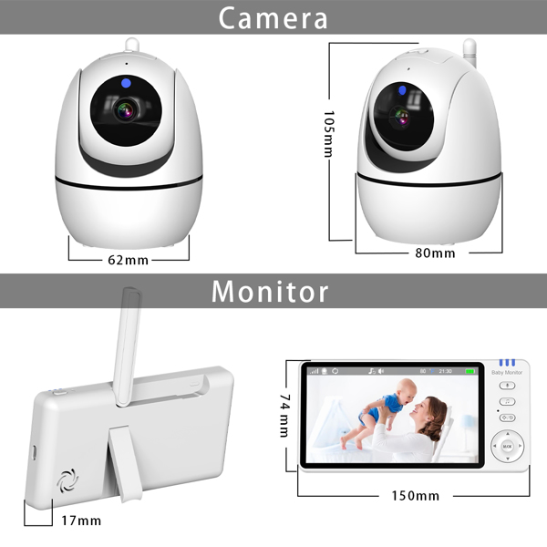 Baby Monitor 720P with Camera 5 Inch HD 3500mAh  IPS Display, VOX Mode Digital Zoom Night Vision Two-Way Talk Temperature Display