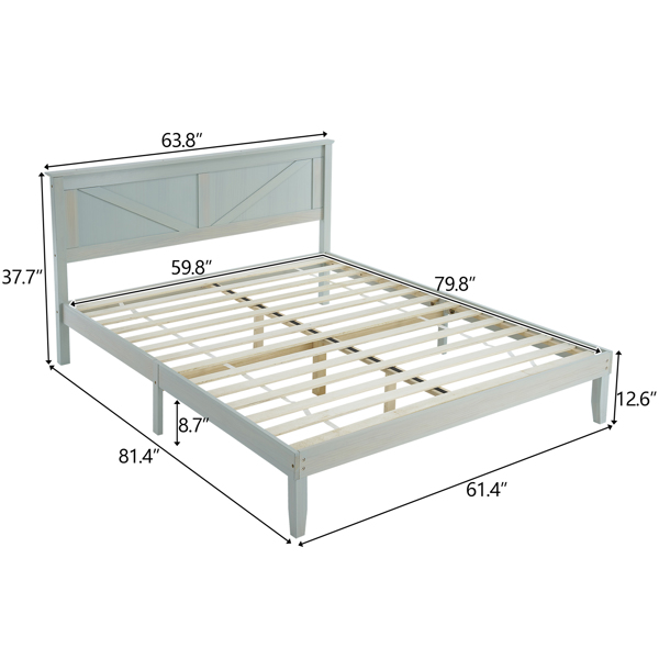 Queen Size Solid Wood Platform Bed Frame with Headboard Gray Wash