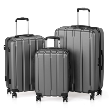 FCH 3-in-1 suitcase vertical stripes trolley case 20in 24in 28in ABS PC classic color 02-dark gray