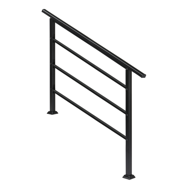 Handrails for Outdoor Steps, Wrought Iron Handrail Fits 1 to 4 Steps, Transitional Handrail with Installation Kit, Black