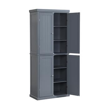 Freestanding Tall Kitchen Pantry, 72.4\\" Minimalist Kitchen Storage Cabinet Organizer with 4 Doors and Adjustable Shelves,Gray