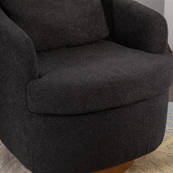 035-Boucle Fabric Swivel Chair With Soild Wood Round Brown Base Leg,Black