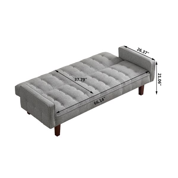 Grey, Linen Futon Sofa Bed 73.62 Inch Fabric Upholstered Convertible Sofa Bed, Minimalist Style for Living Room, Bedroom.