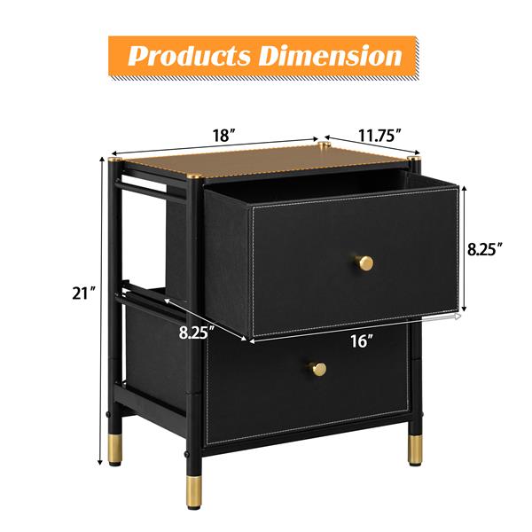 Drawer Dresser cabinet,2 Drawer Nightstands for Bedroom - Small Bedside Dresser with PU Leather Front Bins- Stylish End Table and Night Stand Furniture - Perfect for Closet, Bedroom,color:Black