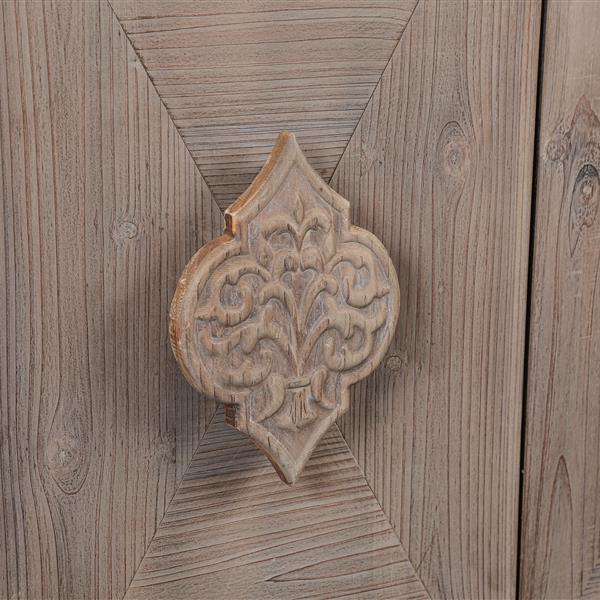 Carved Flower Door Handle, Antique Four Door Cabinet for Living Room Kitchen Hallway (Brown)