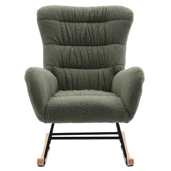 Nursery Rocking Chair, Teddy Upholstered Glider Rocker, Rocking Chair with High Backrest, Comfy Rocking Armchair for Living Room, Bedroom, Offices, GREEN