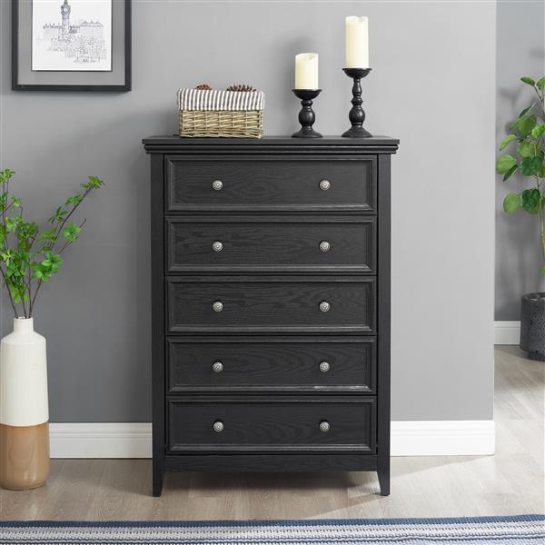 Modern 5 Drawers Dresser 5 Drawers Cabinet,Chest of Drawers Closet Organizers and Storage Clothes Storage Drawers Cabinet for Living Room, Farmhouse Dresser Organizer Black