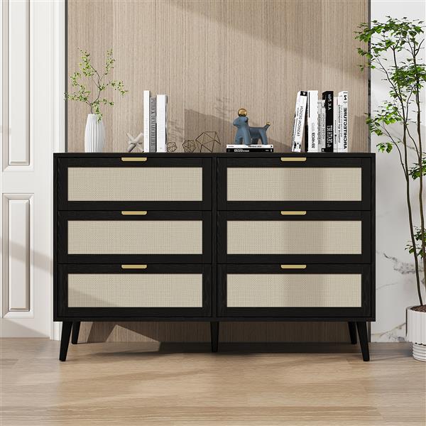 Modern 6 Drawer Dresser Wood Cabinet (Black)