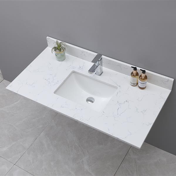 43"x 22" bathroom stone vanity top carrara jade  engineered marble color with undermount ceramic sink and single faucet hole with backsplash