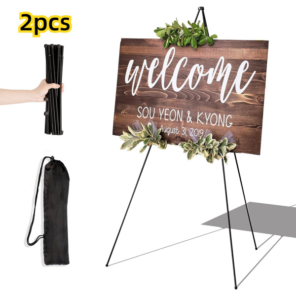 2 Pcs Balck Easel Stand for Sign 61 Inches, Portable Picture Stands for Display, Tripod Artist Easel for Painting, Floor Wedding Sign Stand, Metal Painting Easel with Portable Bags