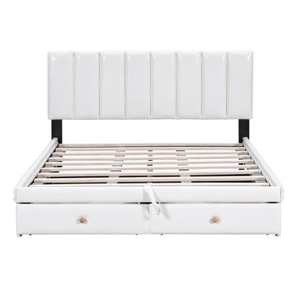 Full Size Upholstered Bed with Hydraulic Storage System and Drawer, White