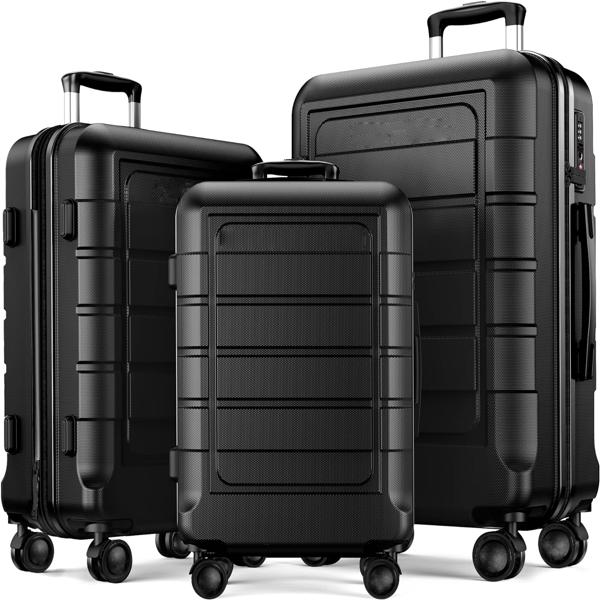 Luggage Expandable Suitcase, Hardcase PC+ABS 3 Pieces Travel Luggage Set (20/24/28) with TSA Lock and Spinner Wheels