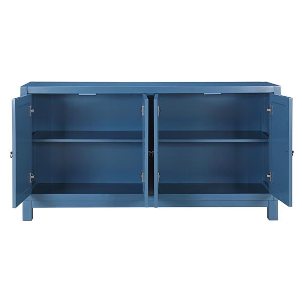 Large Storage Space Sideboard, 4 Door Buffet Cabinet with Pull Ring Handles for Living Room, Dining Room (Navy)