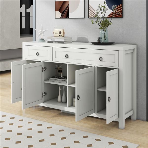 Retro Style Large Storage Space Sideboard with Flip Door and 1 Drawer, 4 Height-Adjustable Cabinets, Suitable for Kitchen, Dining Room, Living Room (Antique White)