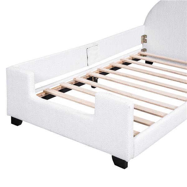 Teddy Fleece Twin Size Upholstered Daybed with Carton Ears Shaped Headboard, White