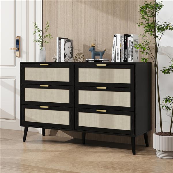 Modern 6 Drawer Dresser Wood Cabinet (Black)