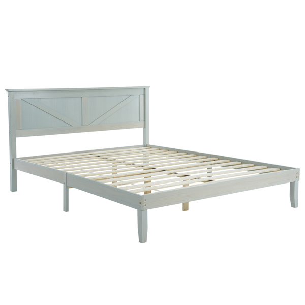 Full Size Solid Wood Platform Bed Frame with Headboard Gray Wash