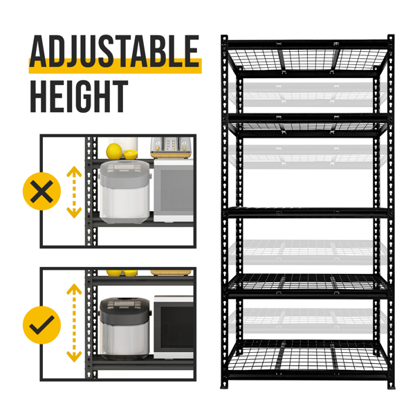 5-Tier  Adjustable Metal Shelving Unit ,Heavy Duty Garage Shelving,Storage Racks,Industrial Utility Shelf,35.4" W x 18 "D x 72''H, Black for Garage, Basement, Warehouse, Workshop,kitchen and so on.