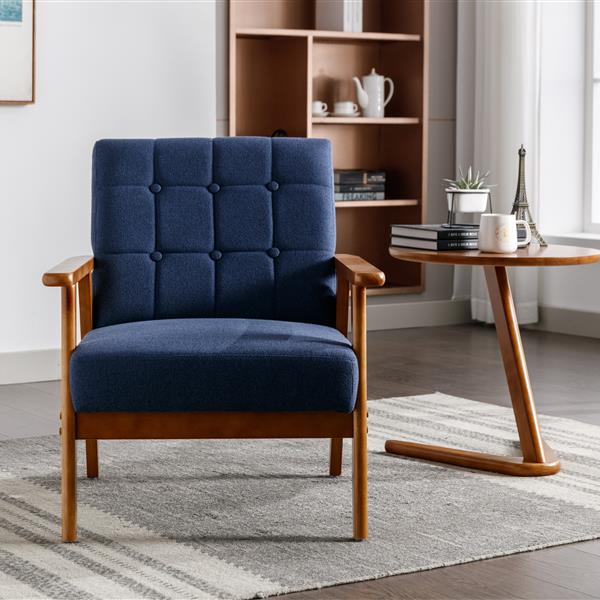 Leisure Chair with Solid Wood Armrest and Feet, Mid-Century Modern Accent chair, for Living Room Bedroom Studio chair