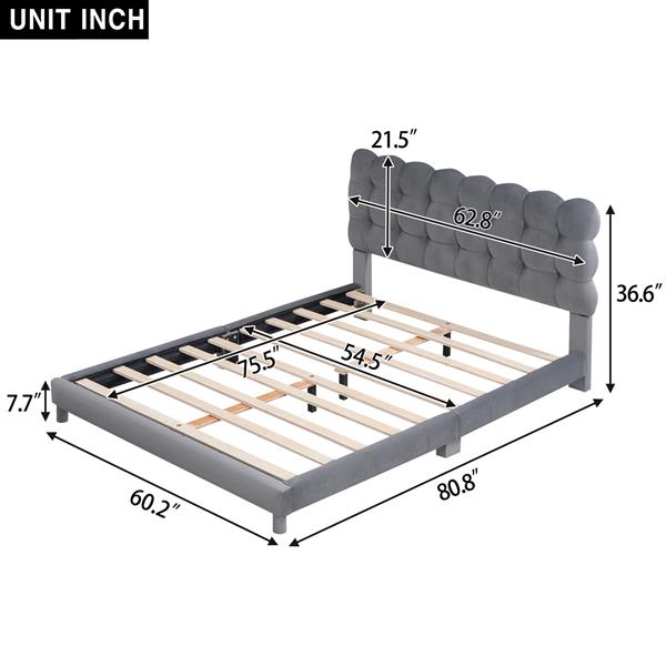 Full Size Upholstered Platform Bed with Soft Headboard,Gray