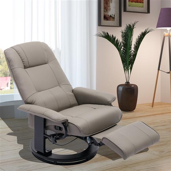 Faux Leather Manual Recliner,Adjustable Swivel Lounge Chair with Footrest,Can Rotate 360 Degrees,L-right Angle Curved Wooden Frame, Armrest and Wrapped Wood Base for Living Room,Grey