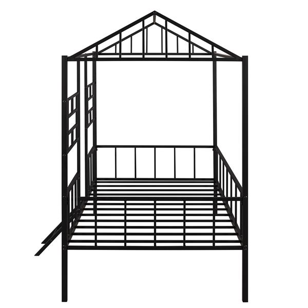 Metal House Bed Frame Twin Size with Slatted Support No Box Spring Needed Black