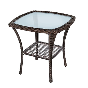 Outdoor Side Table, Indoor Outdoor Glass Top Wicker Coffee Bistro Table, All-Weather Patio Square Storage End Table, Steel Frame, 20\\'\\'x 20\\'\\'x20\\'\\' 