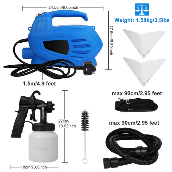 800ML Paint Spray Painter 650W Paint Sprayer Machine 800ML/Min Output HVLP Oil Primer Water Sprayer w/ 3 Spraying Patterns Motor Strap Detachable Container