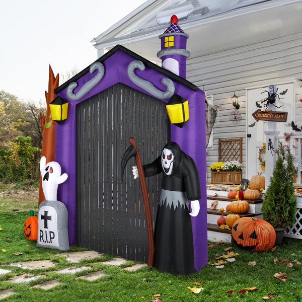 9.8 FT Halloween Inflatables Haunted House Castle Archway Outdoor Decorations, Scary Halloween Giant Grim Reaper Blow up Ghost Decorations for Holiday Party Front Yard Lawn Garden Decor