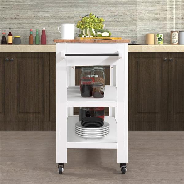 57 inch Rolling Kitchen Island with Storage,Kitchen Cart with Solid OAK Wood Top,Two-sided Kitchen island Cart on Wheels ,Wine and Spice Rack, Large Kitchen Cart with 2 Drawers, Milk White+Natural Top