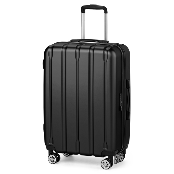 FCH 3-in-1 Set Vertical Stripe ABS&PC Trolley Case 20in 24in 28in ABS PC Classic Color 02-Black