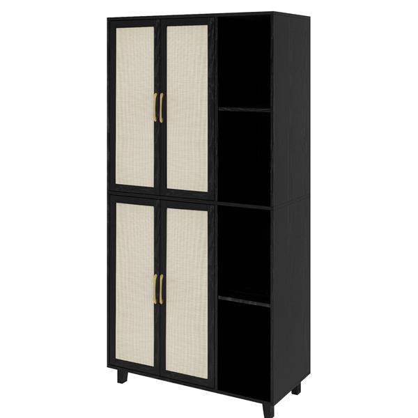 4 Door Cabinet with 4 Shelves with 4 Adjustable Inner Shelves, Storage Cabinet