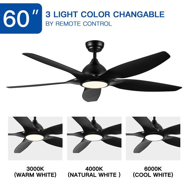 60 In Intergrated LED Ceiling Fan Lighting with Black ABS Blade