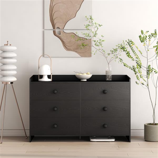 Chest of Drawers black Dresser , 6 Drawer Chest with Wide Storage, Modern Contemporary 6-Drawer Cabinet,  Dresser for Bedroom Living Room Hallway