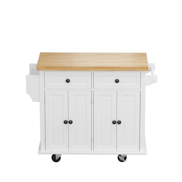 Kitchen Island Cart with Two Storage Cabinets and Two Locking Wheels,43.31 Inch Width,4 Door Cabinet and Two Drawers,Spice Rack, Towel Rack(White)