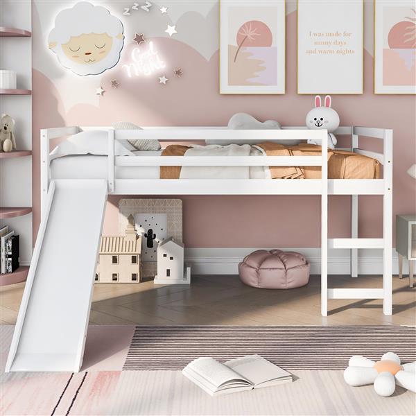 Loft Bed with Slide, Multifunctional Design, Twin (White)