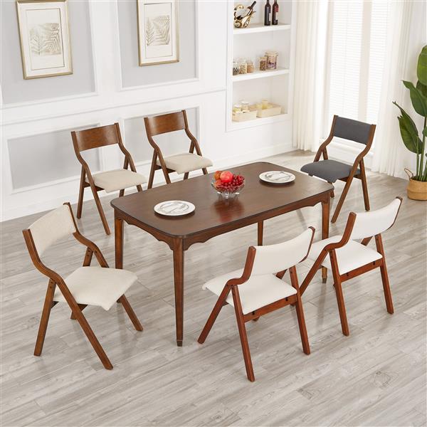 Upholstered folding Dining chair, space saving, easy to carry, Dining Room, 2-Pack-Grey+Walnut