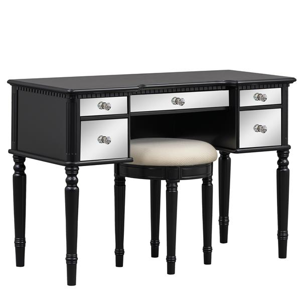 43" Dressing Table Set with Mirrored Drawers and Stool, Tri-fold Mirror, Makeup Vanity Set for Bedroom, Black