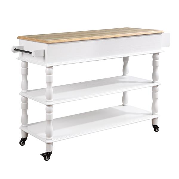 56 inch Rolling Kitchen Island with Storage,Kitchen Cart with Solid OAK Wood Top,Two-sided Kitchen island Cart on Wheels ,Wine and Spice Rack, Large Kitchen Cart with 2 Drawers, Milk White+Natural Top