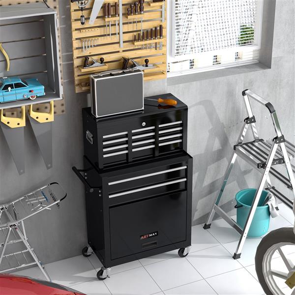 High Capacity Rolling Tool Chest with Wheels and Drawers, 8-Drawer Tool Storage Cabinet--BLACK