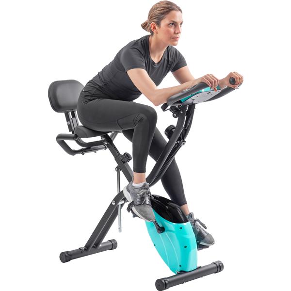 Folding Exercise Bike, Fitness Upright and Recumbent  with 16-Level Adjustable Resistance, Arm Bands and Backrest 