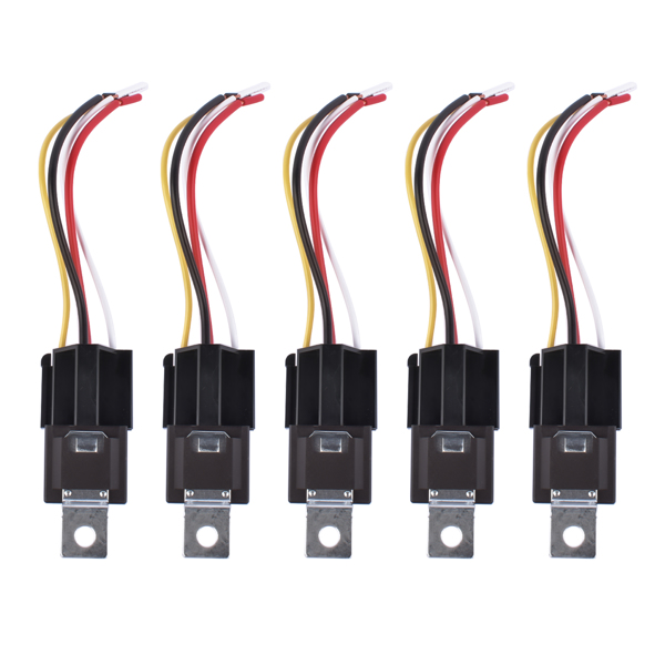 5 Piece 4 Pin SPDT DC 12V, 40/30 A Heavy Duty Automotive Relay with Wires & Harness Socket Set