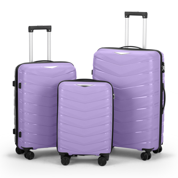 FCH V-shaped stripes 3-in-1 PP trolley case 20in 24in 28in PP iron trolley fashionable color - taro purple (grain pattern)