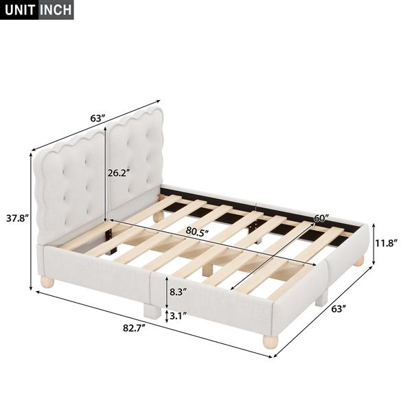 Queen Size Upholstered Platform Bed with Support Legs,Beige