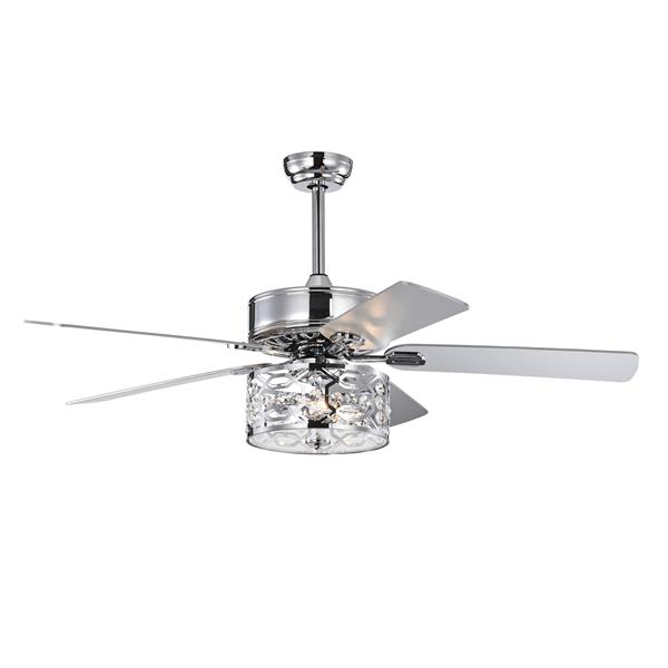 52 Inch Crystal Chandelier Fan  Dual Finish Reversible Blades, Fandelier for Living Room, Dining Room, Bedroom, Family Room, Chrome