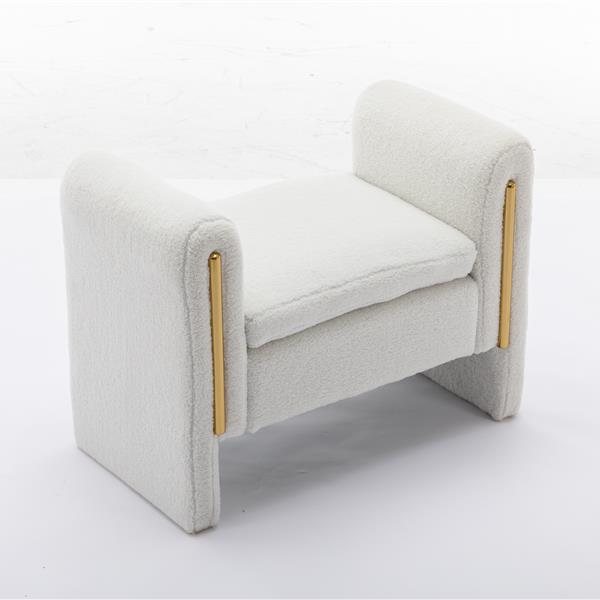 031-Teddy Fabric Single Bench Shoe Bench Makeup Bench For Bedroom Indoor,Ivory