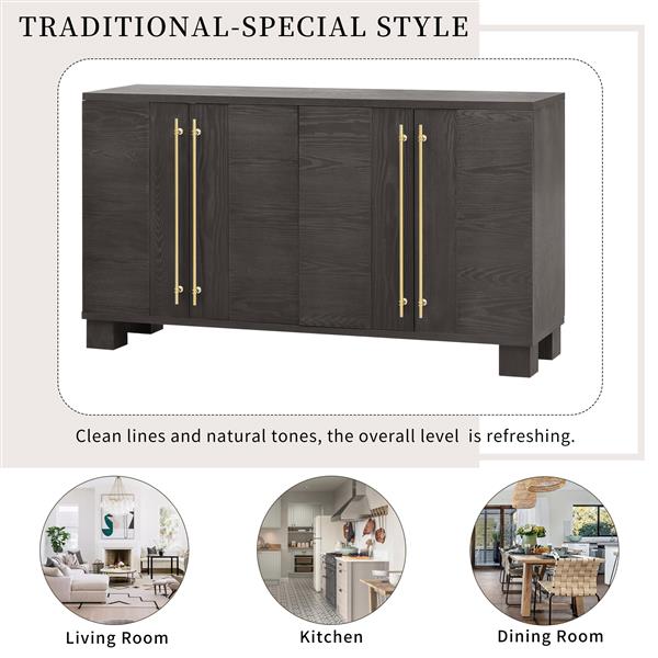 Wood Traditional Style Sideboard with Adjustable Shelves and Gold Handles for Kitchen, Dining Room and Living Room (Taupe)