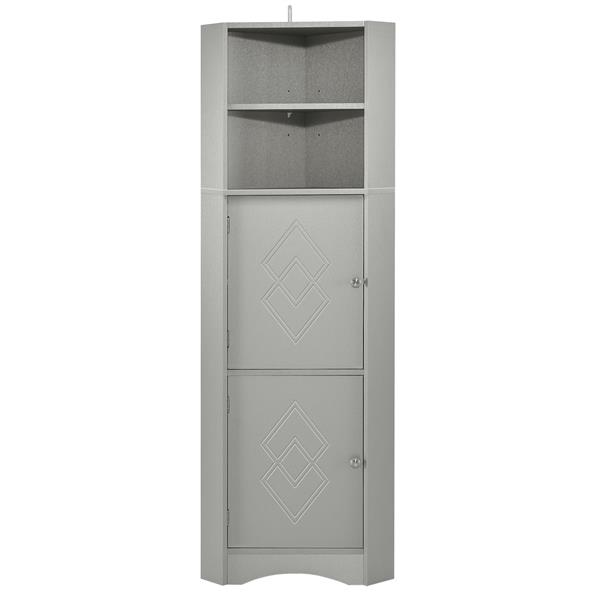 Tall Bathroom Corner Cabinet, Freestanding Storage Cabinet with Doors and Adjustable Shelves, MDF Board, Gray