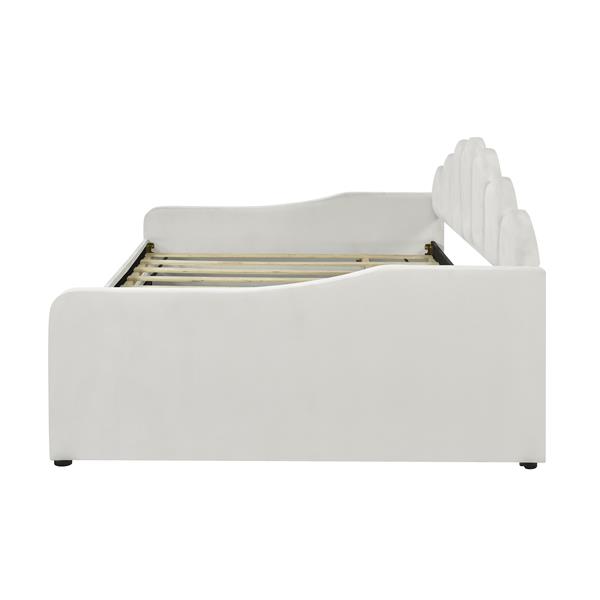 Full Size Upholstery Daybed Frame with Shall Shaped Backrest  and Trundle,White